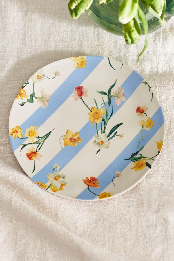 Slide View: 2: By Hope Daffodil Stripe Melamine Dinner Plates, Set of 4