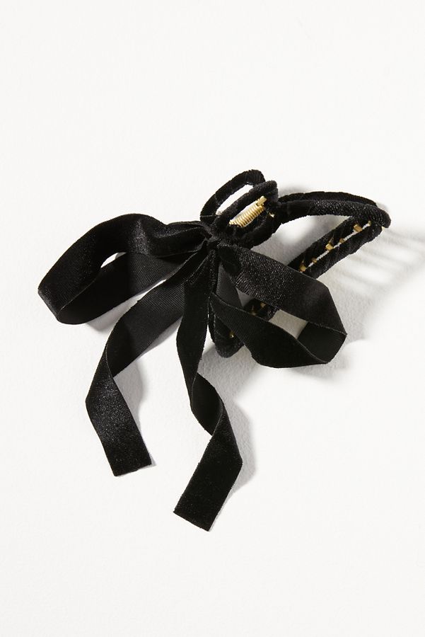 Slide View: 1: Velvet Bow Ribbon Hair Claw Clip