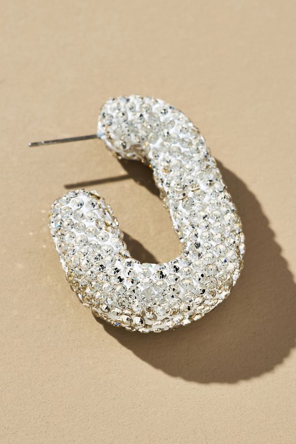 Slide View: 4: Oblong Pavé Hoop Earrings