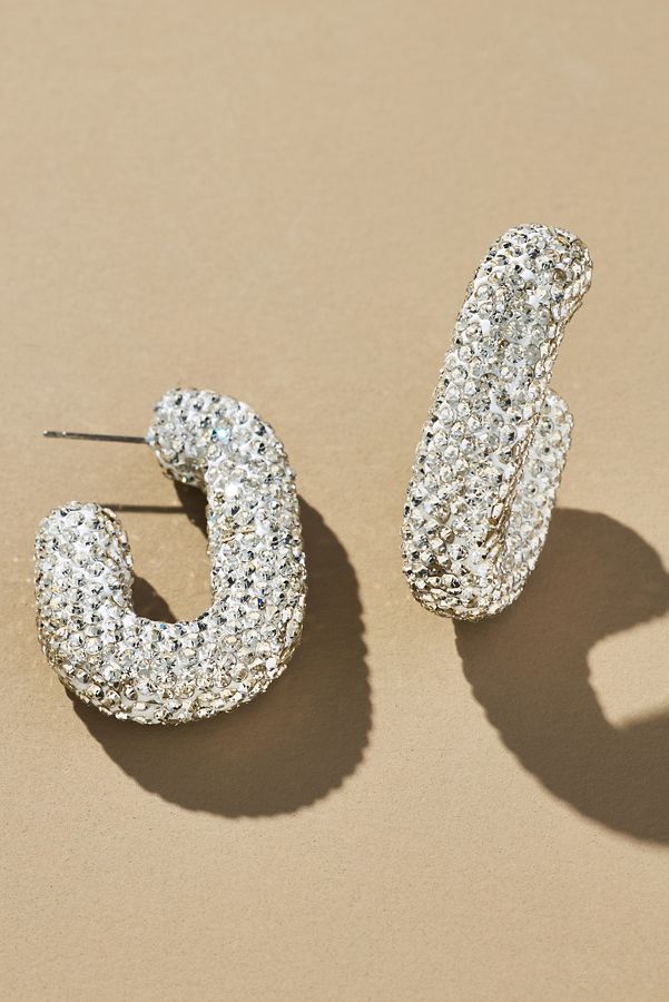 Slide View: 2: Oblong Pavé Hoop Earrings