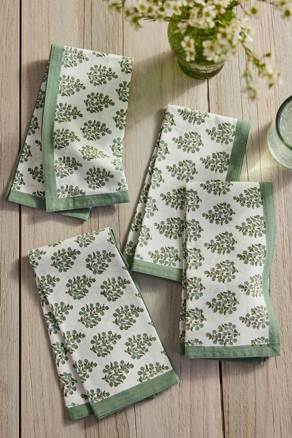 Slide View: 1: Samira Cotton Napkins, Set of 4 Green