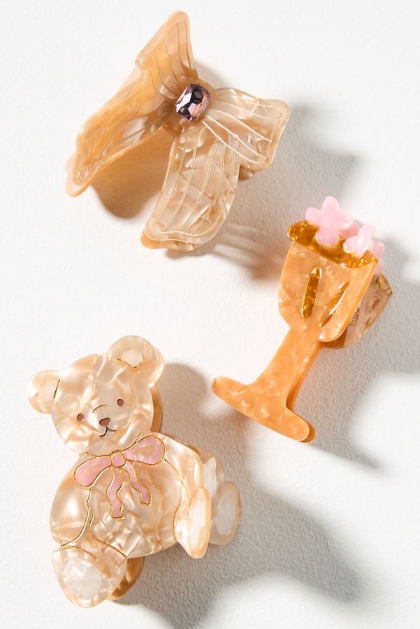 Slide View: 1: Frasier Sterling Teddy Bear Hair Claw Clips, Set of 3