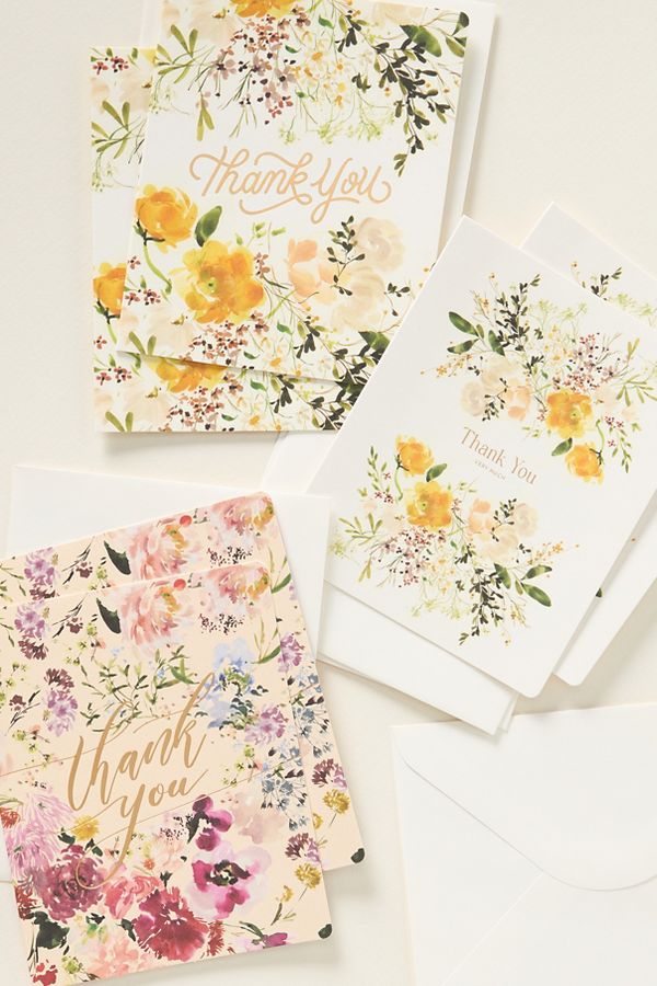 Slide View: 1: Bespoke Letterpress Watercolor Thank You Boxed Notecard Set