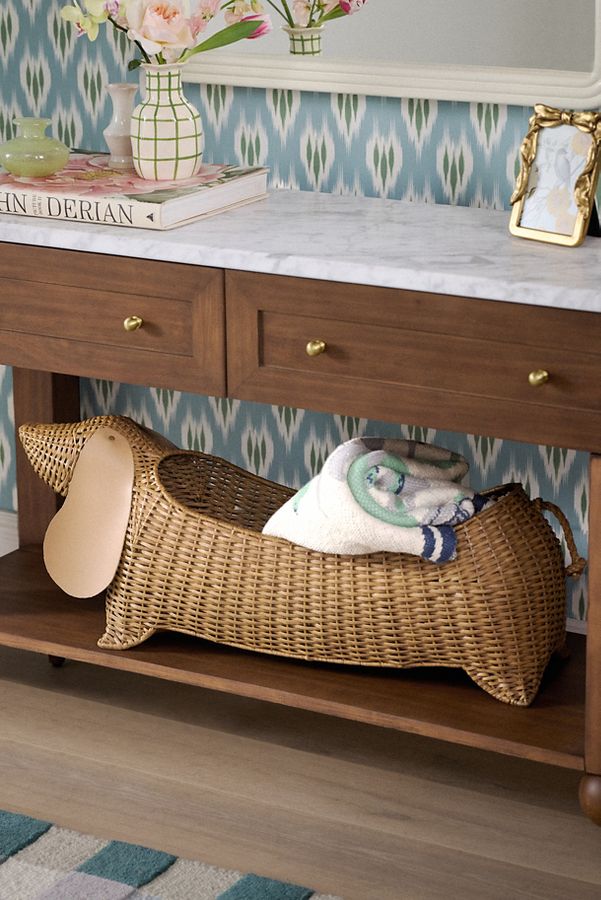 Slide View: 3: Dachshund Dog Woven Wicker Basket