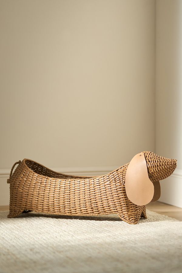 Slide View: 1: Dachshund Dog Woven Wicker Basket