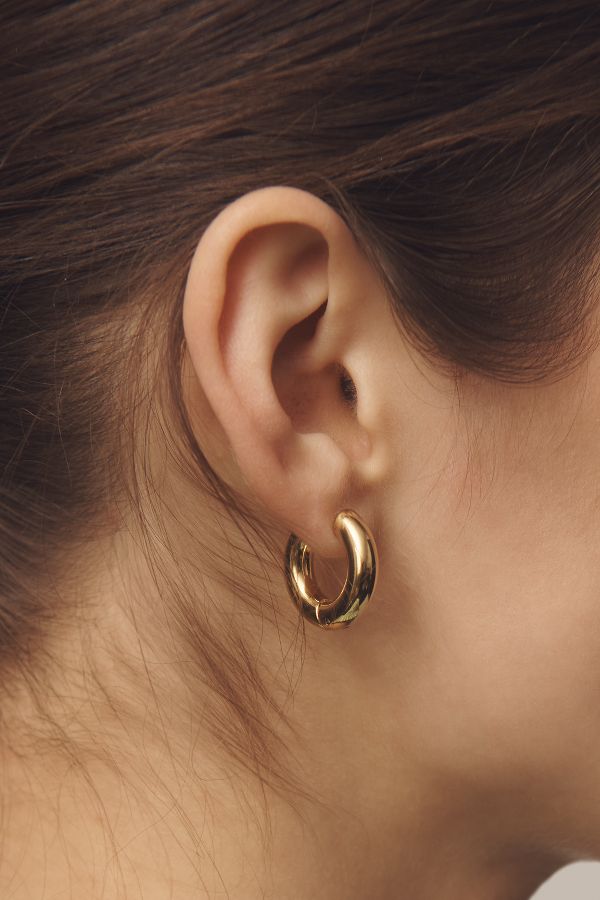 Slide View: 2: Thick Puffy Hinged Huggie Hoop Earrings