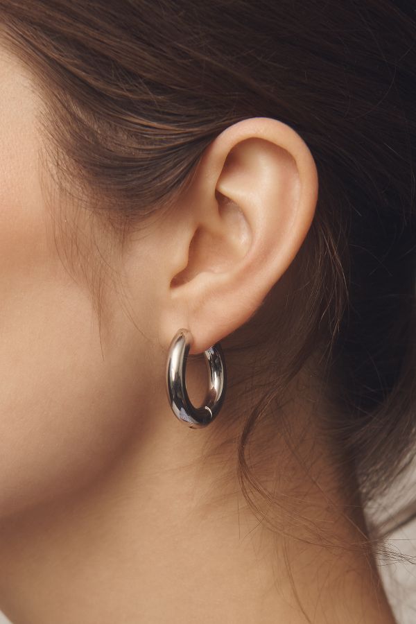 Slide View: 1: Puffy Hinged Huggie Hoop Earrings