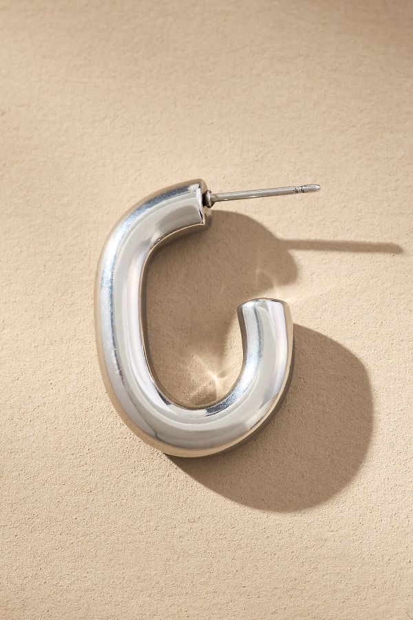 Slide View: 2: Oval Huggie Hoop Earrings