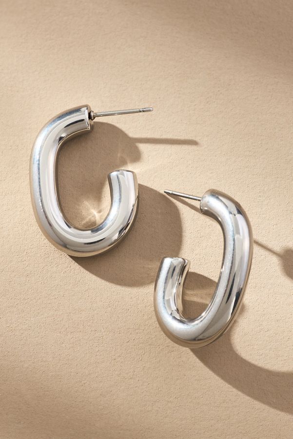 Slide View: 1: Oval Huggie Hoop Earrings