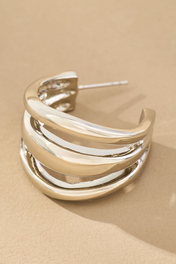 Slide View: 2: Triplet Huggie Hoop Earrings