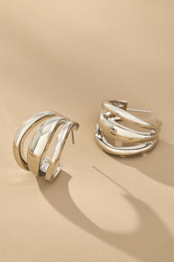 Slide View: 1: Triplet Huggie Hoop Earrings