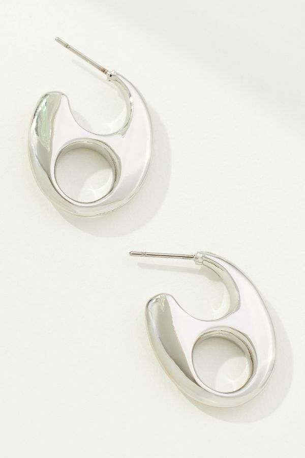 Slide View: 1: Round Cutout Huggie Hoop Earrings