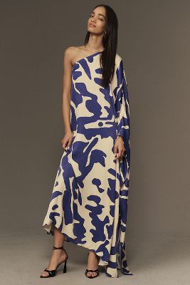 Diarrablu Satu Printed Long-Sleeve One-Shoulder Maxi Dress