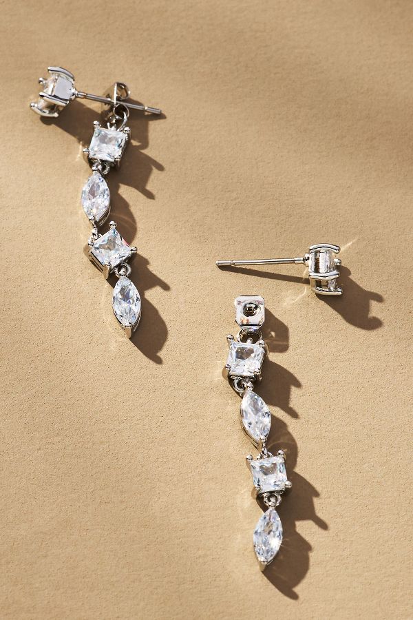 Slide View: 1: Anchored Crystal Front-Back Drop Earrings