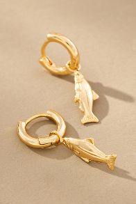 Slide View: 1: Portofino Fish Charm Huggie Hoop Earrings