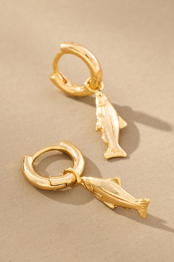 Slide View: 1: Portofino Fish Charm Huggie Hoop Earrings