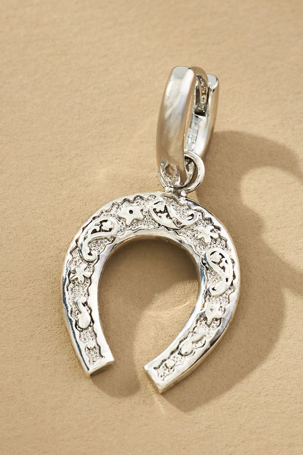 Slide View: 2: Horseshoe Charm Huggie Hoop Earrings