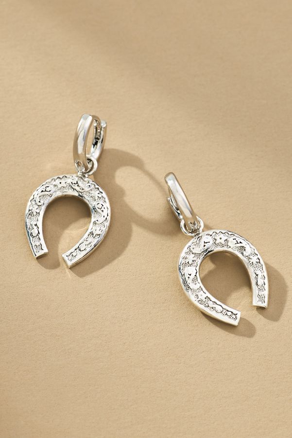 Slide View: 1: Horseshoe Charm Huggie Hoop Earrings