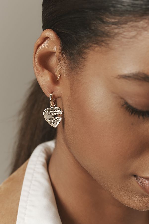 Slide View: 1: Key To My Heart Charm Huggie Hoop Earrings