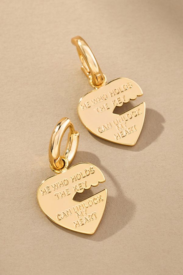 Slide View: 2: Key To My Heart Charm Huggie Hoop Earrings