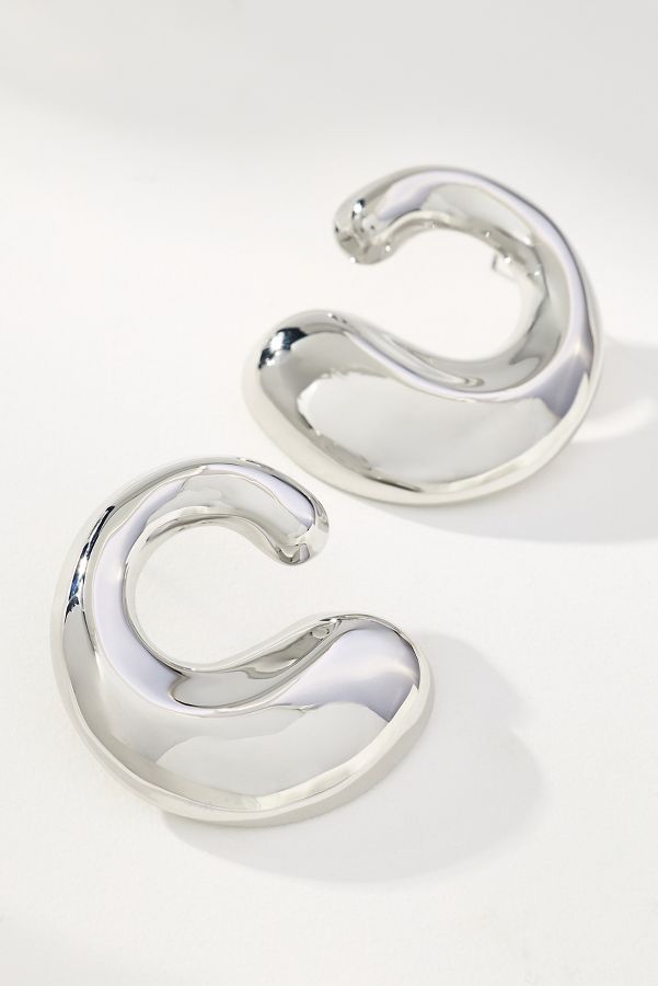 Slide View: 1: Wavy Sculptural Post Earrings