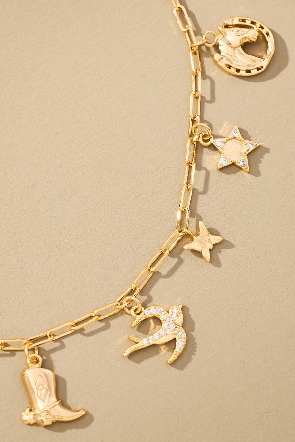 Slide View: 2: Gold-Plated Western Charm Link Chain Necklace