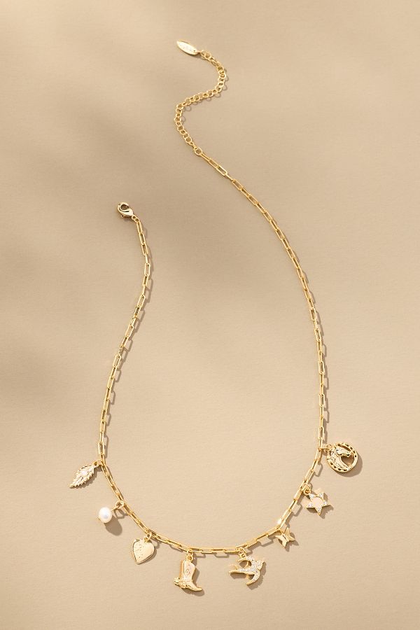 Slide View: 1: Gold-Plated Western Charm Link Chain Necklace