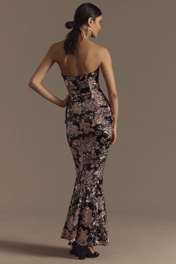 Slide View: 2: Dress The Population Paris Sequin Ruffle Strapless Maxi Dress