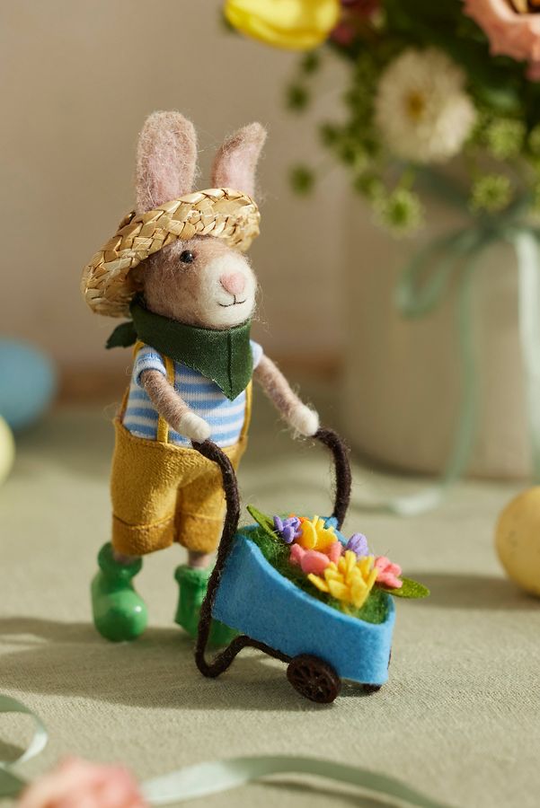 Slide View: 1: Wheelbarrow Bunny Felt Critter