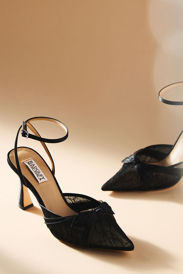 Slide View: 2: Badgley Mischka Josie Satin Lace Pointed-Toe Heels