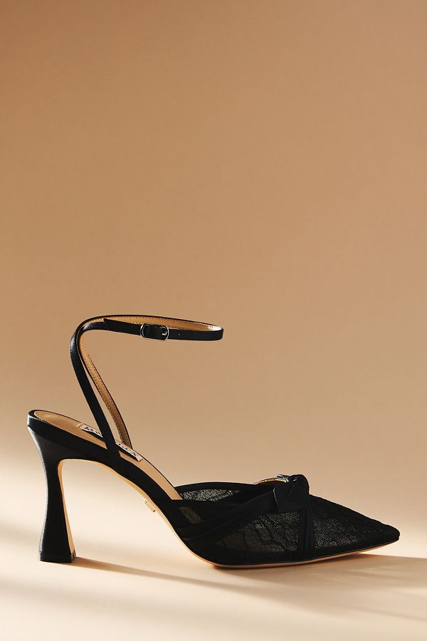 Slide View: 1: Badgley Mischka Josie Satin Lace Pointed-Toe Heels