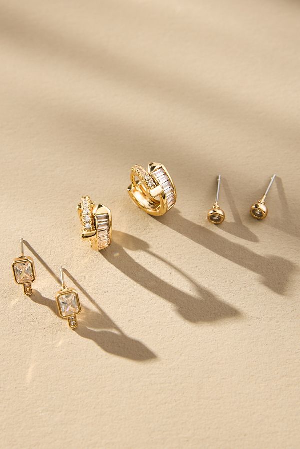 Slide View: 1: Refined Crystal Post & Huggie Earrings, Set of 3