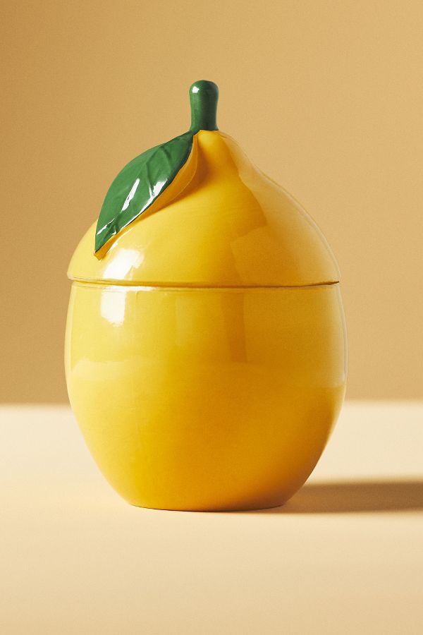 Slide View: 3: Lemon-Shaped Floral Lemon Blossom Glass Candle