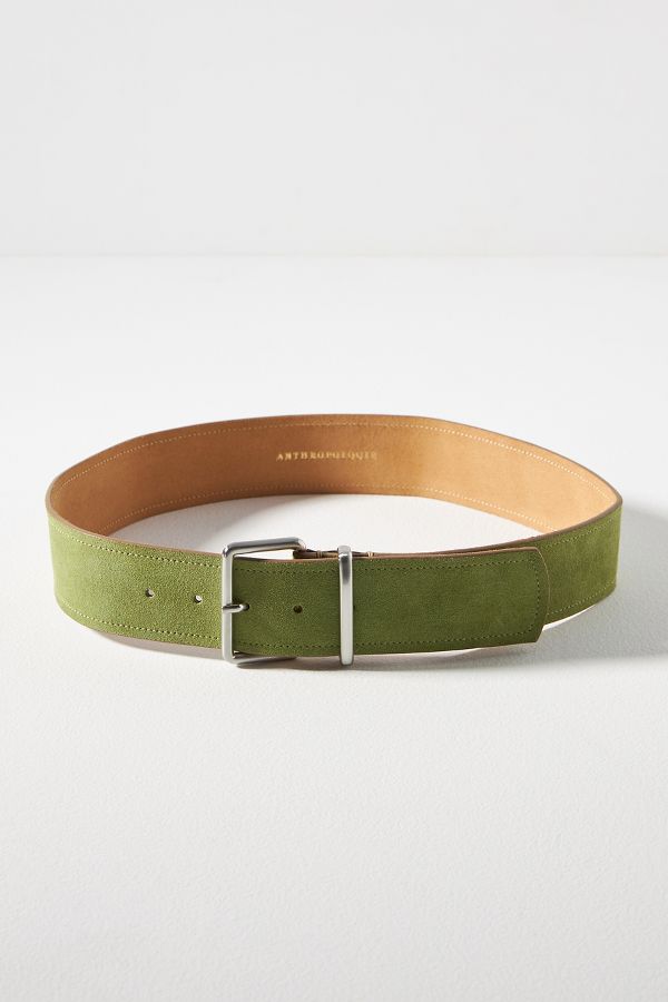 Slide View: 1: Square-Buckle Suede Belt