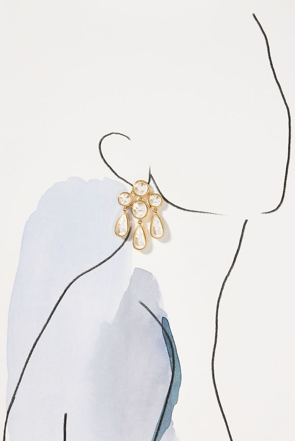 Slide View: 3: Lele Sadoughi Pearl Reflection Chandelier Drop Earrings