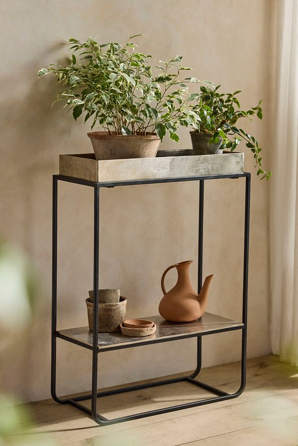 Slide View: 1: Two-Tier Silver Trough Plant Stand