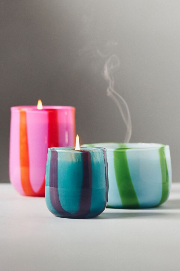 Slide View: 2: Piper Fruity Peach & Papaya Striped Glass Candle