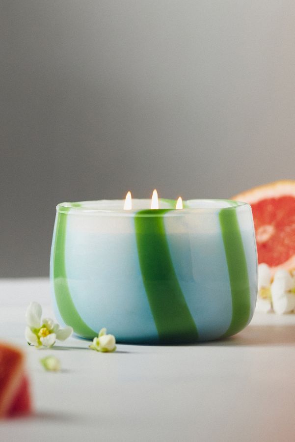 Slide View: 1: Piper Fruity Peach & Papaya Striped Glass Candle