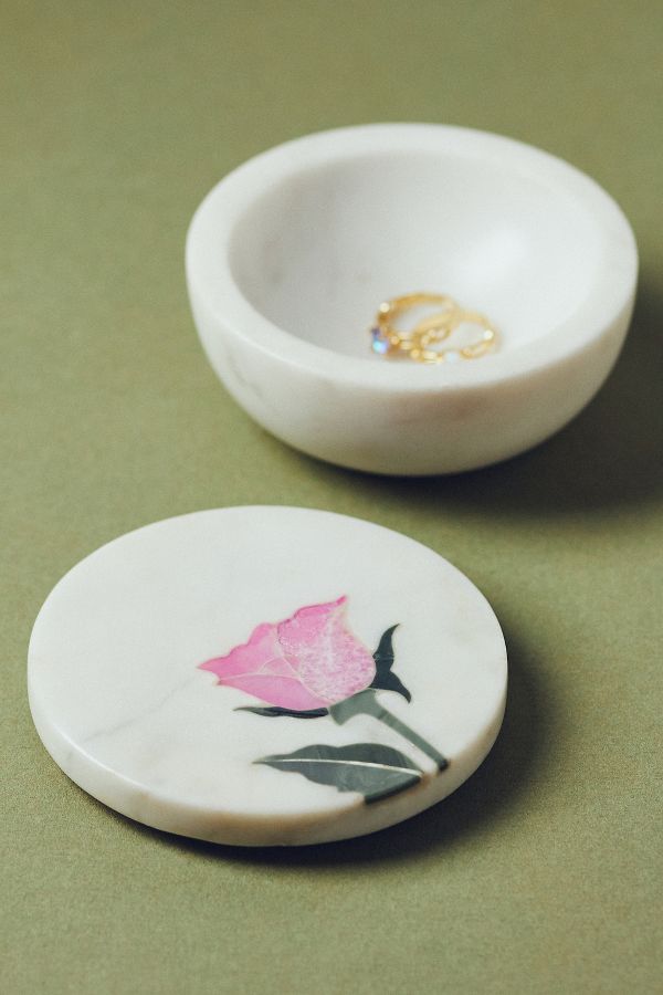 Slide View: 1: Inlaid Flower Marble Trinket Box