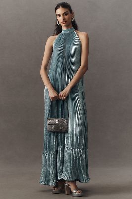 L'IDÉE Mystique Pleated Shimmer Maxi Dress