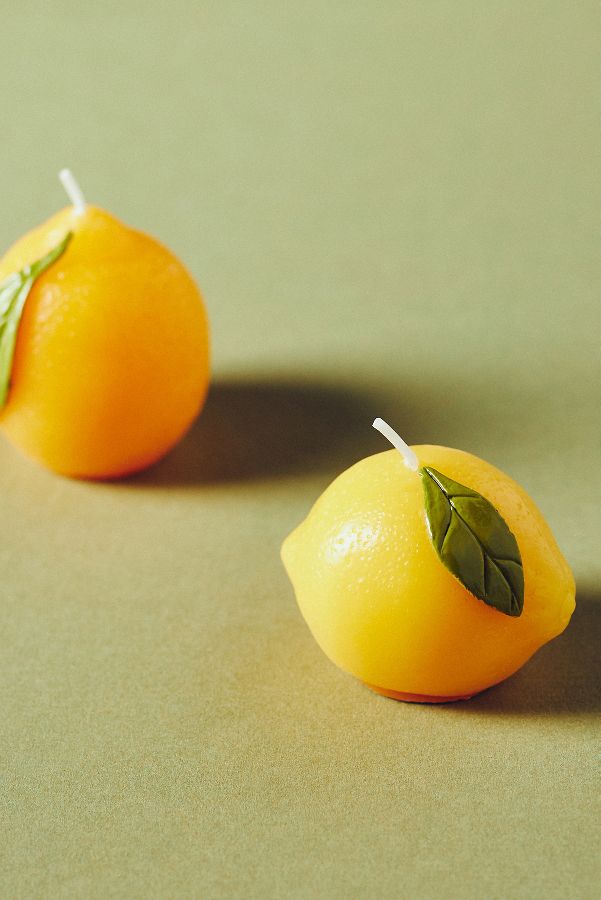 Slide View: 2: Lemon Shaped Wax Candles, Set of 2