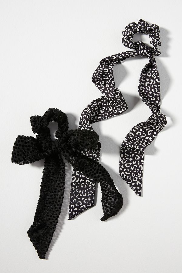 Slide View: 1: Dotted Animal Print Hair Scarf Scrunchies, Set of 2