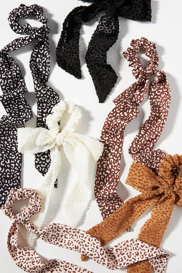 Slide View: 2: Dotted Animal Print Hair Scarf Scrunchies, Set of 2