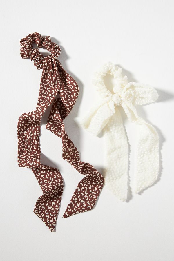 Slide View: 1: Dotted Animal Print Hair Scarf Scrunchies, Set of 2