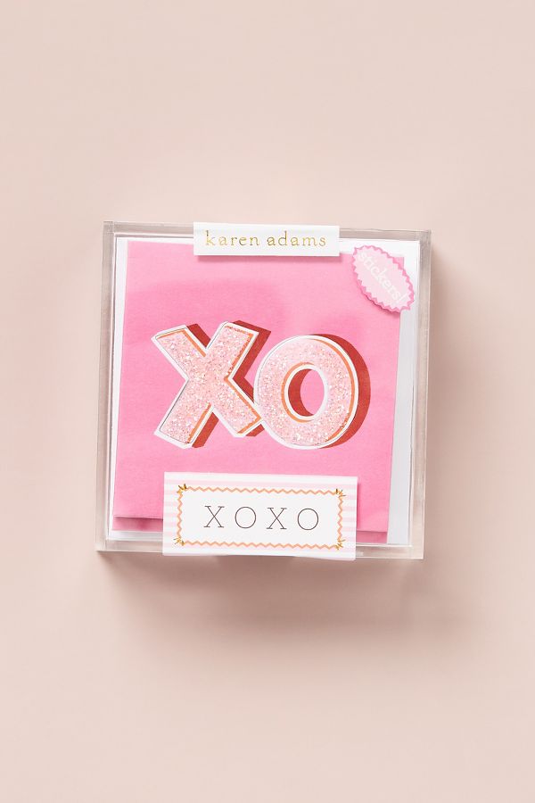 Slide View: 2: Karen Adams Valentine Sticker Gift Box Notecards