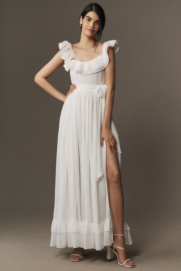 Slide View: 1: V. Chapman Rosetta Corset Off-The-Shoulder Maxi Dress