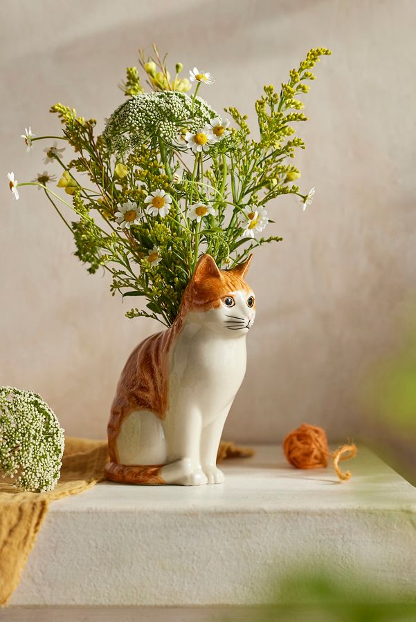 Slide View: 1: Quail Ceramics Orange Cat Vase