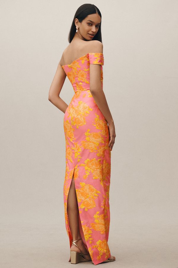 Slide View: 2: SAU LEE Jackson Jacquard Asymmetric Gown