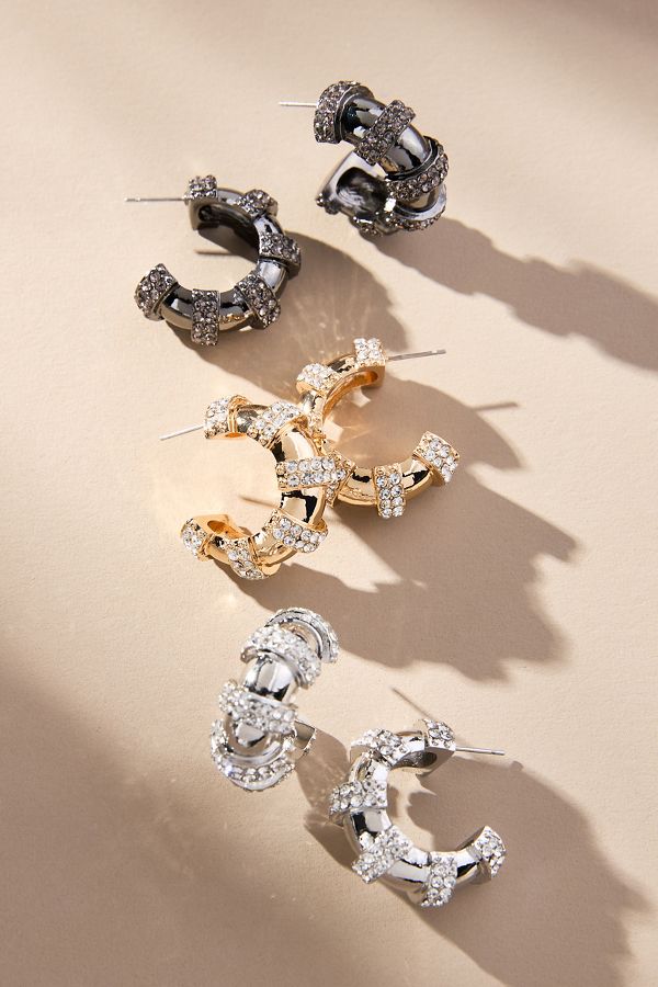 Slide View: 2: Small Spaced Crystal Hoops