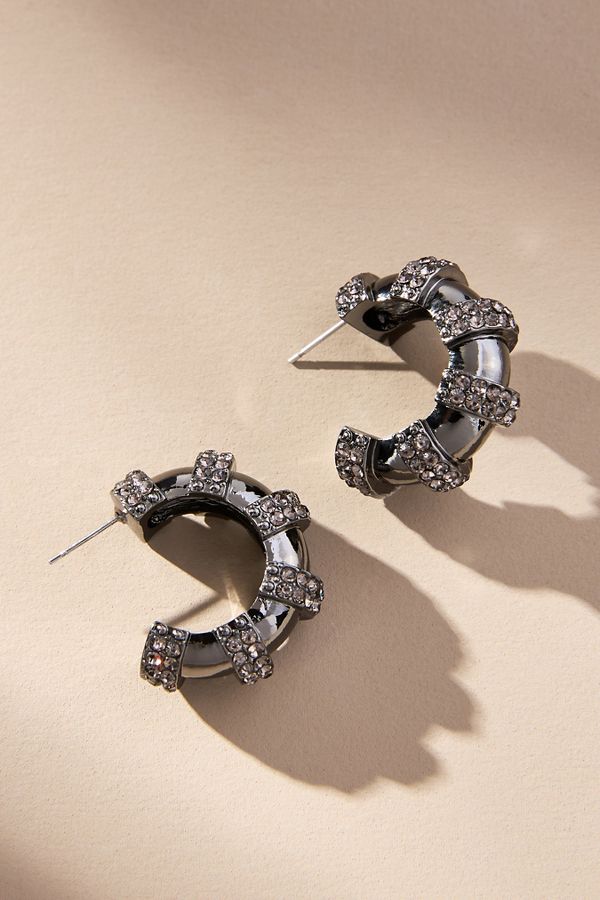 Slide View: 1: Small Spaced Crystal Hoops